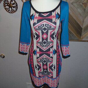 Flying Tomato Southwestern Sweater Dress Coral Festival Boho Hippie Flower Child